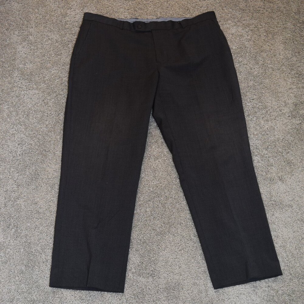 Nautica Dress Pants Sz 40x30 Dark Gray‎ Houndstooth Flat Wool Blend